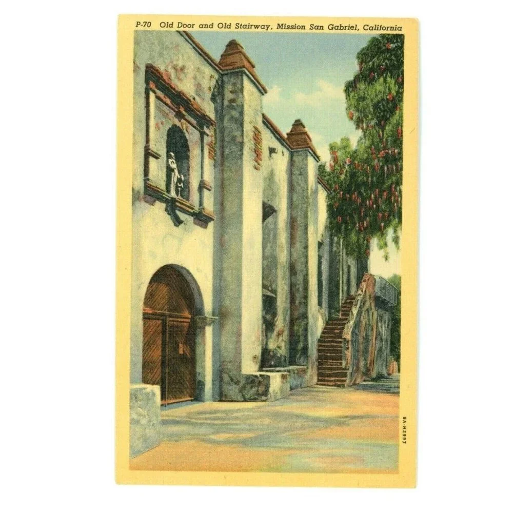 Vintage Postcard Mission San Gabriel California‎ Old Door And Old Stairway USA